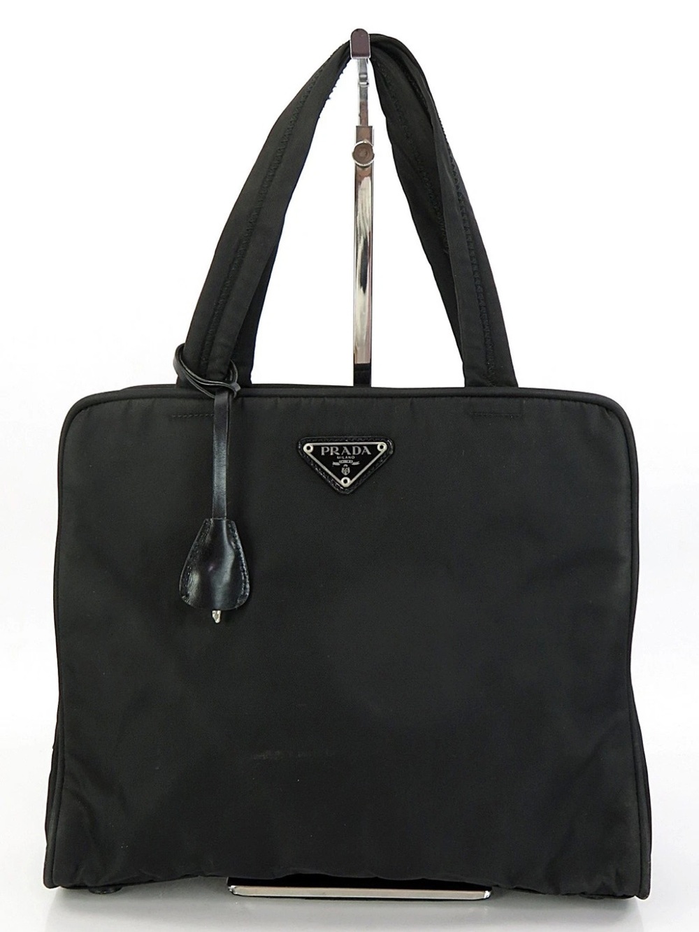 Prada Black Nylon Tote with Logo Plaque